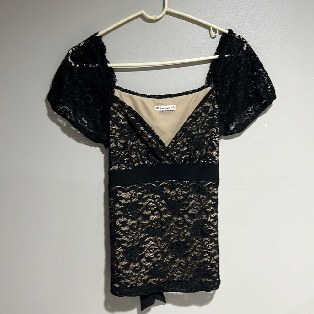Forever Black Lace V-Neck Top